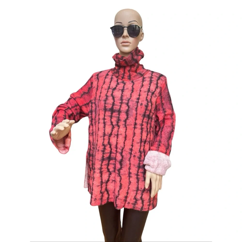 Zara Red and Black Tie Dye High Neck Sweater, NWT, L - Picture 3 of 16